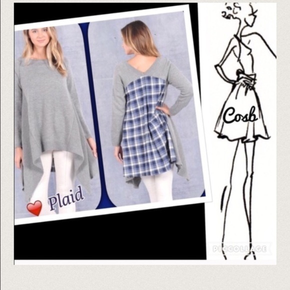 Cosb Tops - Asymmetrical Sweater w/Plaid